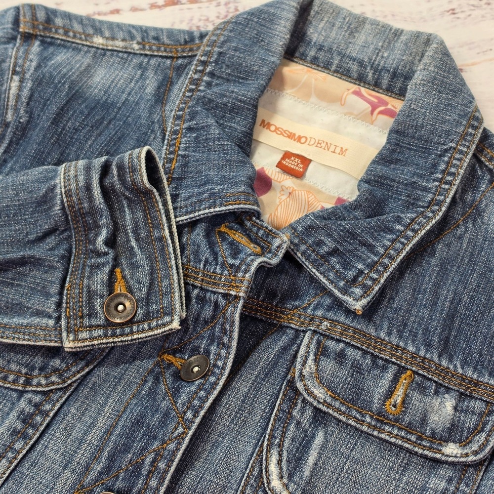 Mossimo Denim Jacket Juniors XXL Blue Excellent Distressed Trucker Coat